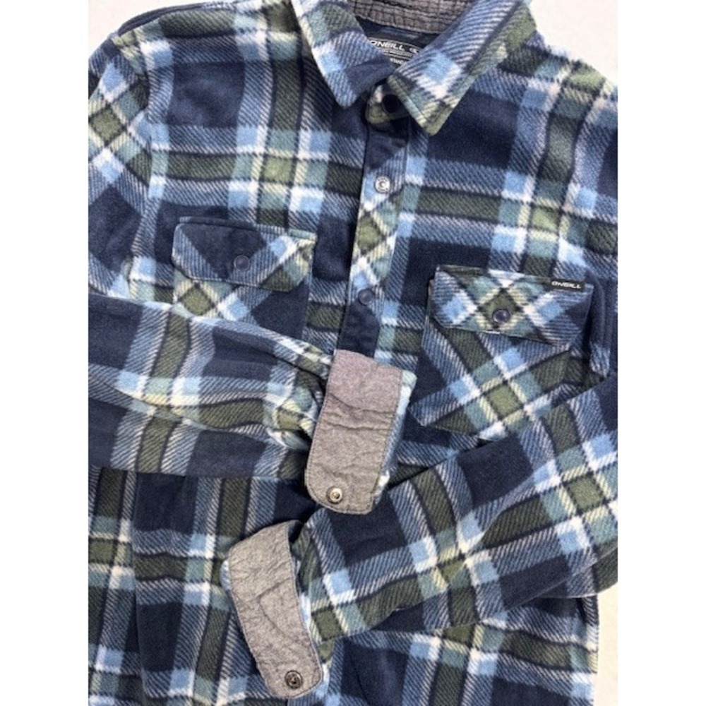 O'Neill Fleece Plaid Flannel Shacket Long Sleeve Fit Shirt Mens SML Blue Green